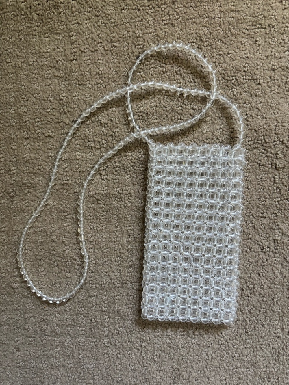 Unique Crossbody Phone Bag Clear Beaded Mini Purse Long Strap Minimalist Trendy
